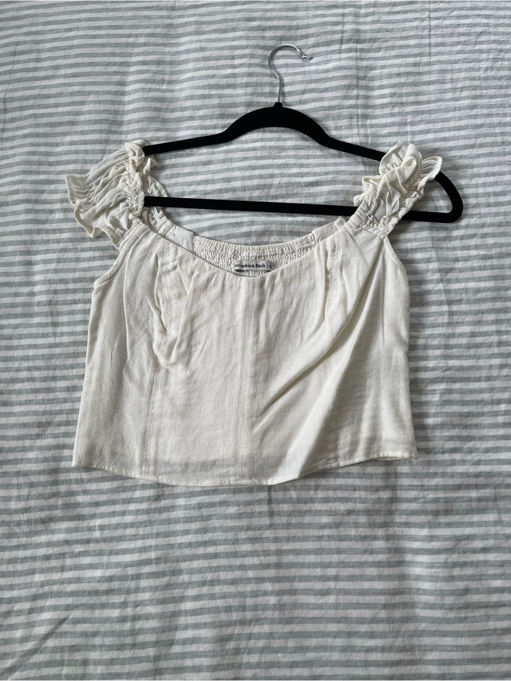 Abercrombie & Fitch Cream Ruffle Strap Crop Top